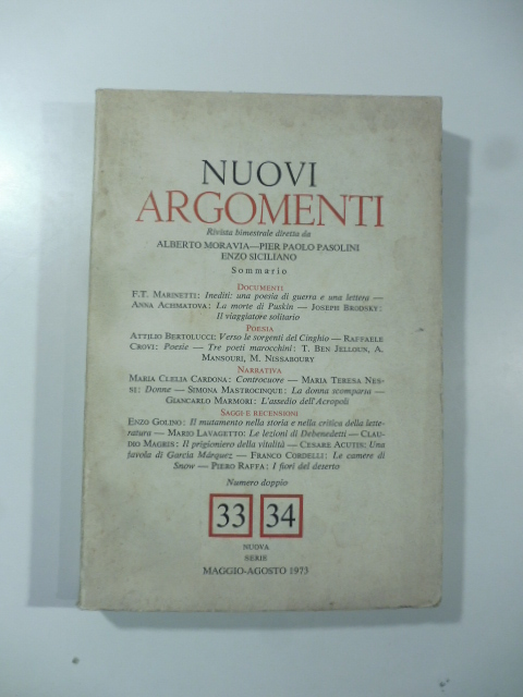 Nuovi Argomenti, nuova serie, maggio-agosto 1973